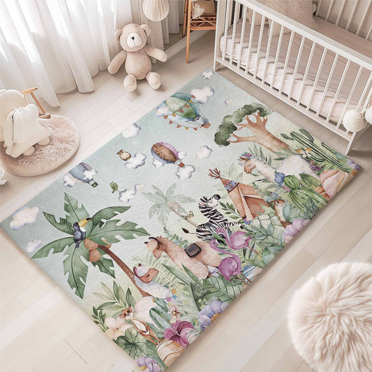 Jungle Animals Kids Playroom Rug