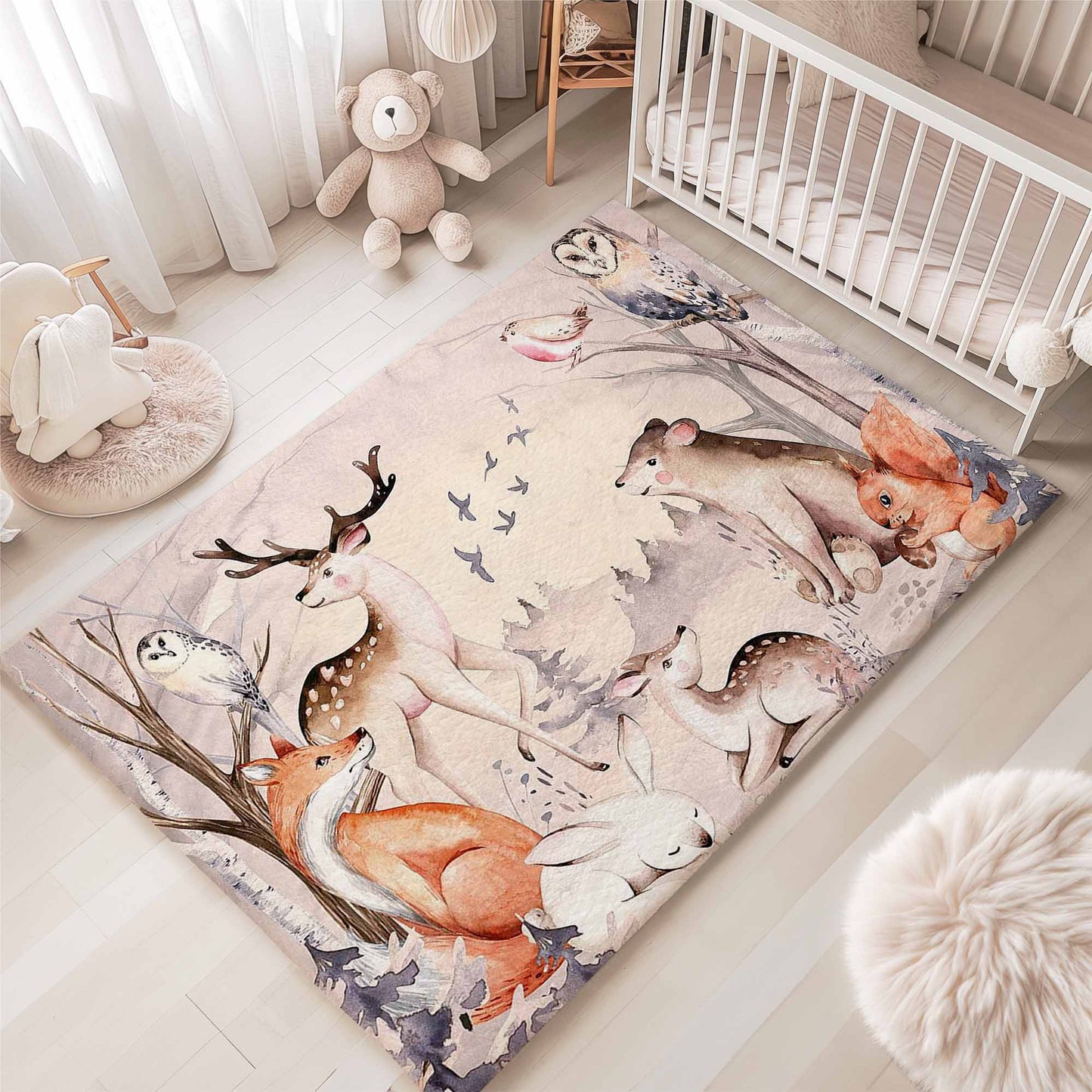 Woodland Animals Nursery Rug