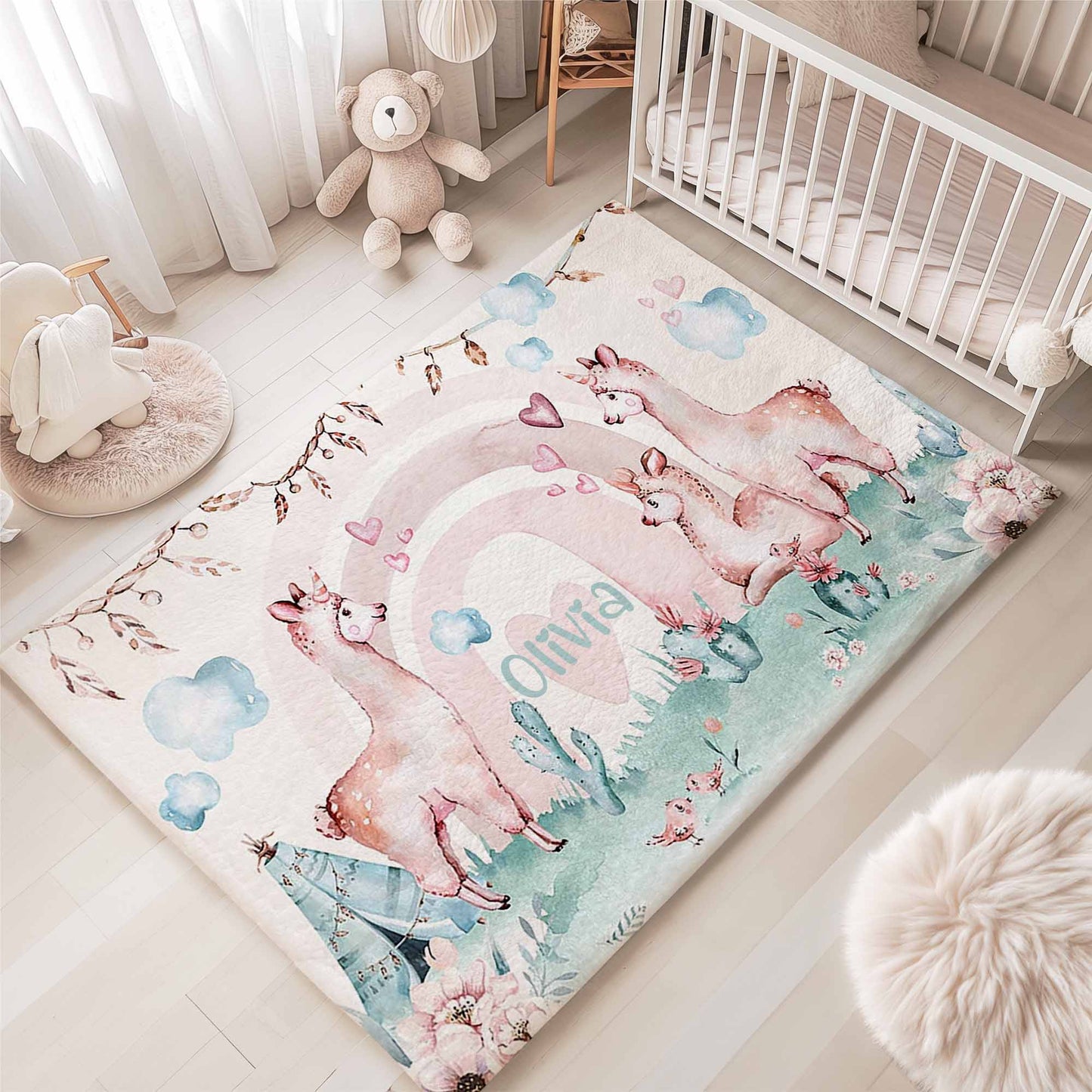 Llama Family Rainbow Rug