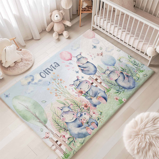 Hippo Family Nursery Rug