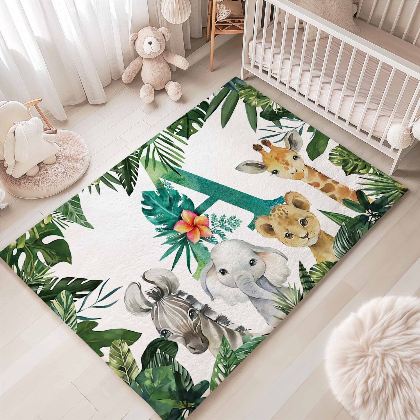 Safari Animals Tropical Nursery Rug