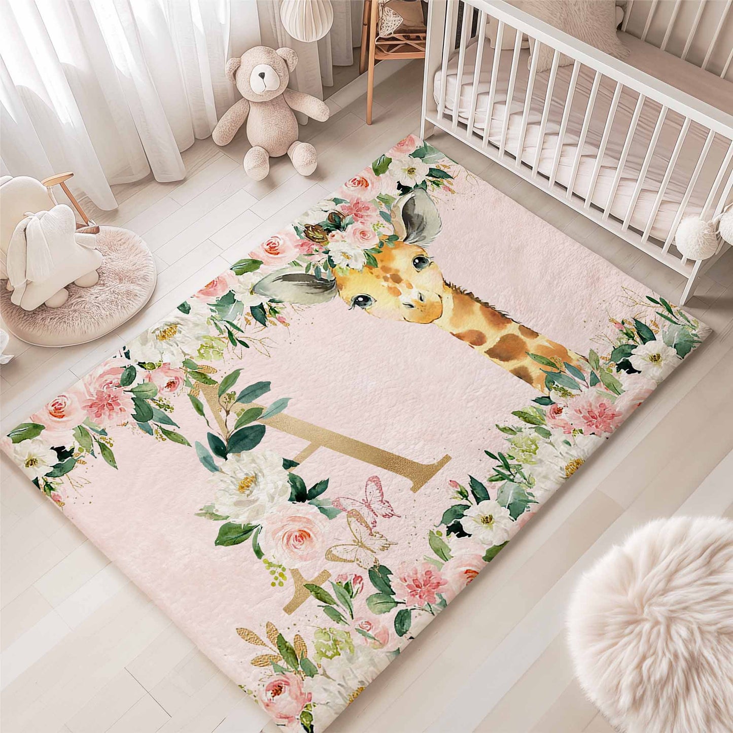Giraffe Rose Floral Rug