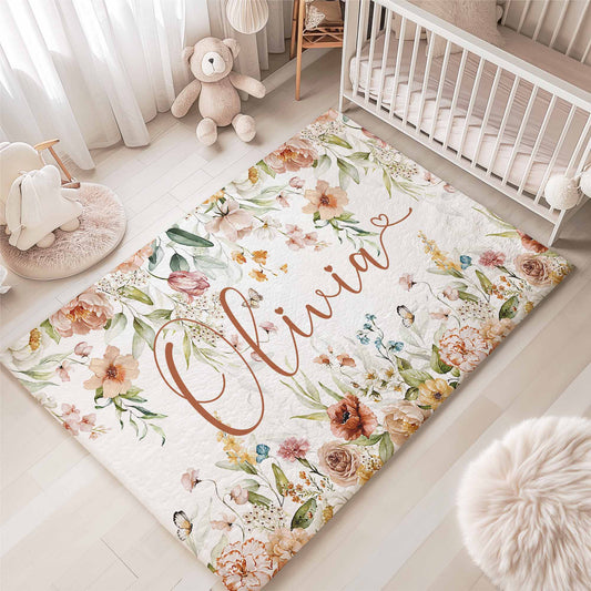 Custom Name Floral Rug