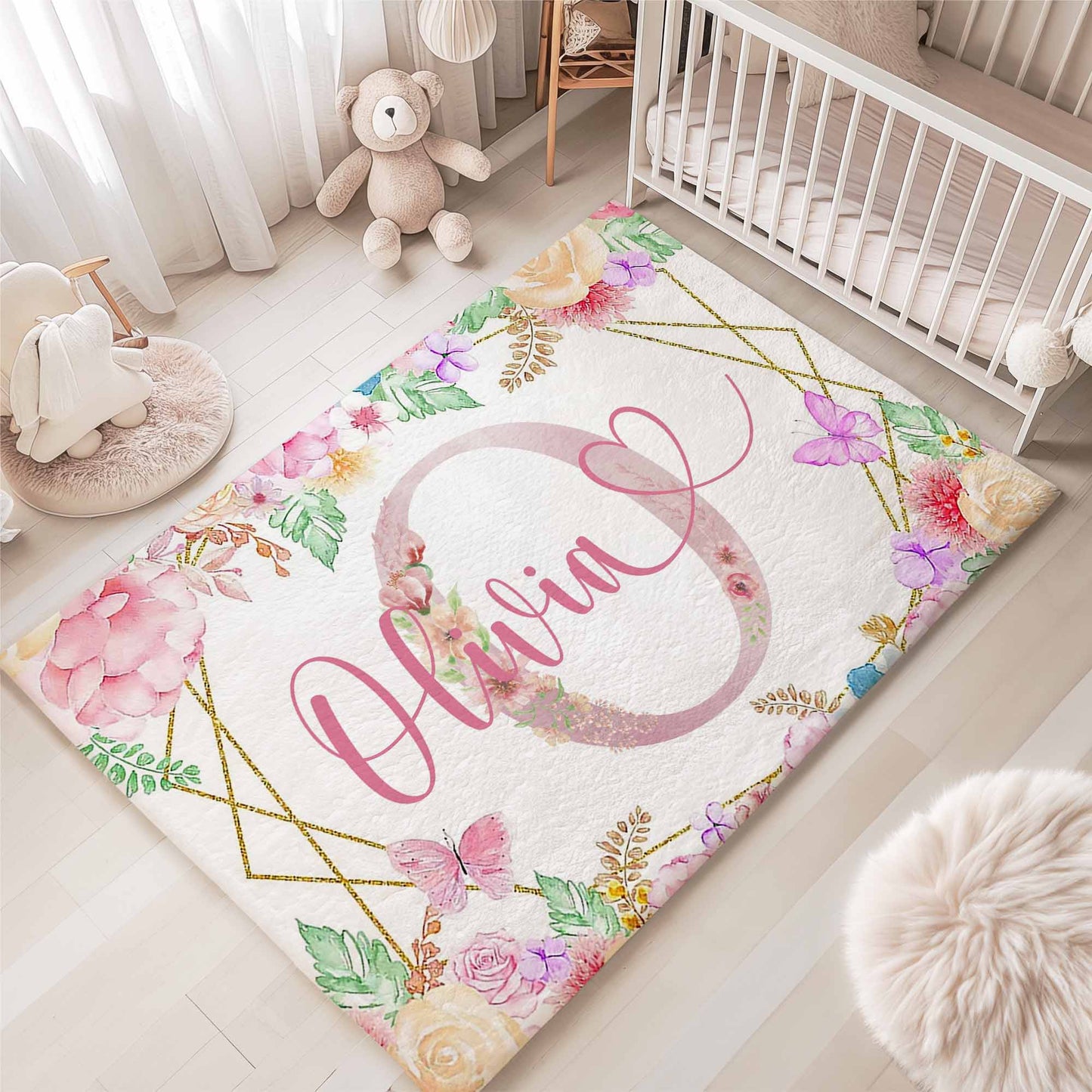 Floral Custom Name Rug