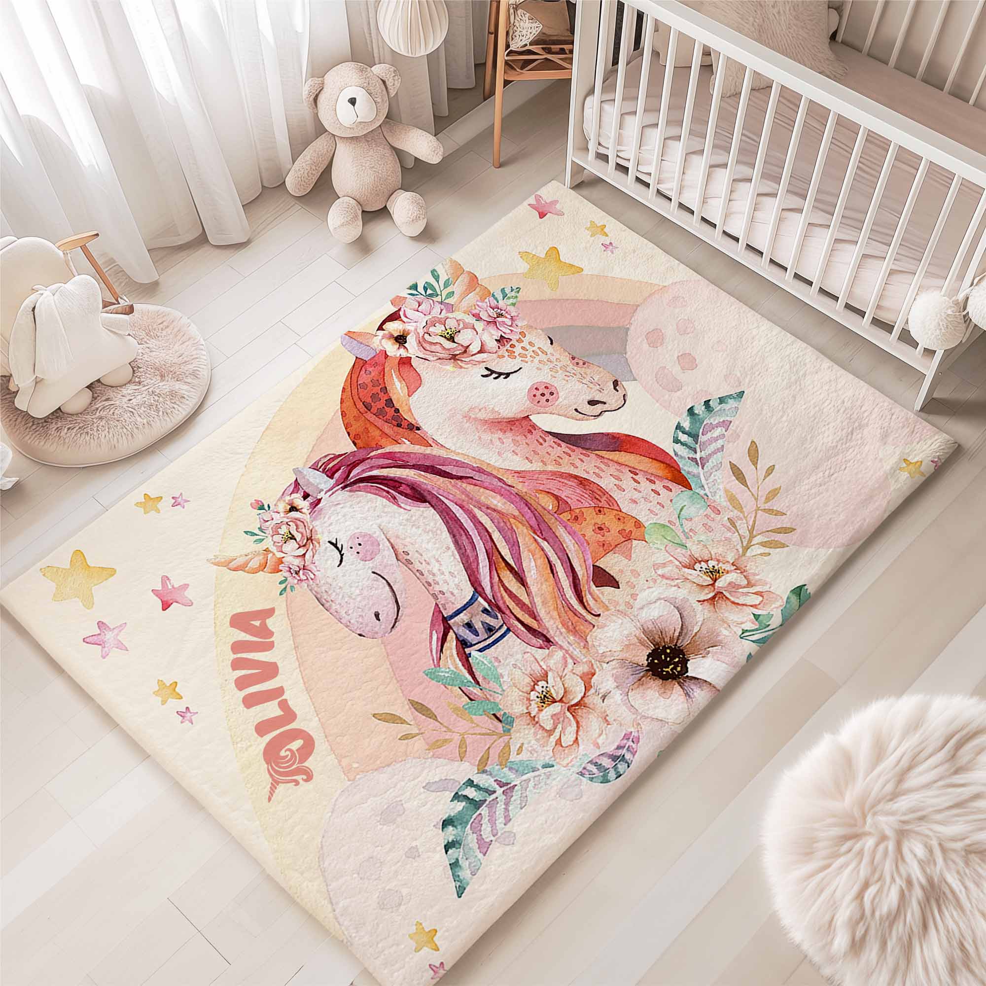 Mom and Baby Unicorn Nursery Rug – hugtorugs