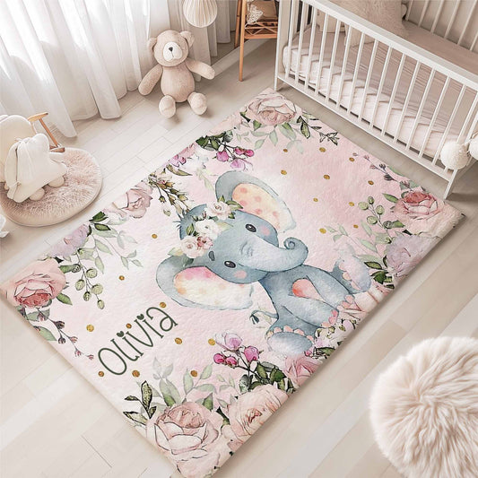 Baby Elephant Floral Nursery Rug