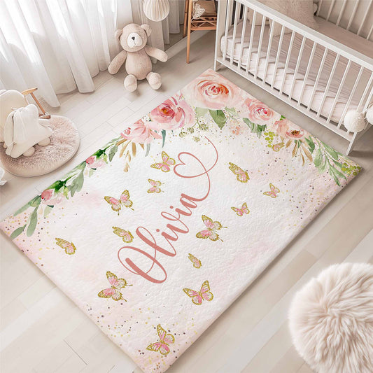 Rose Butterfly Custom Name Rug