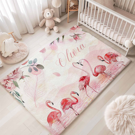 Floral Flamingo Nursery Rug