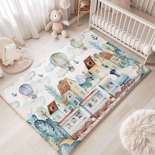 Animals On Train Nursery Rug