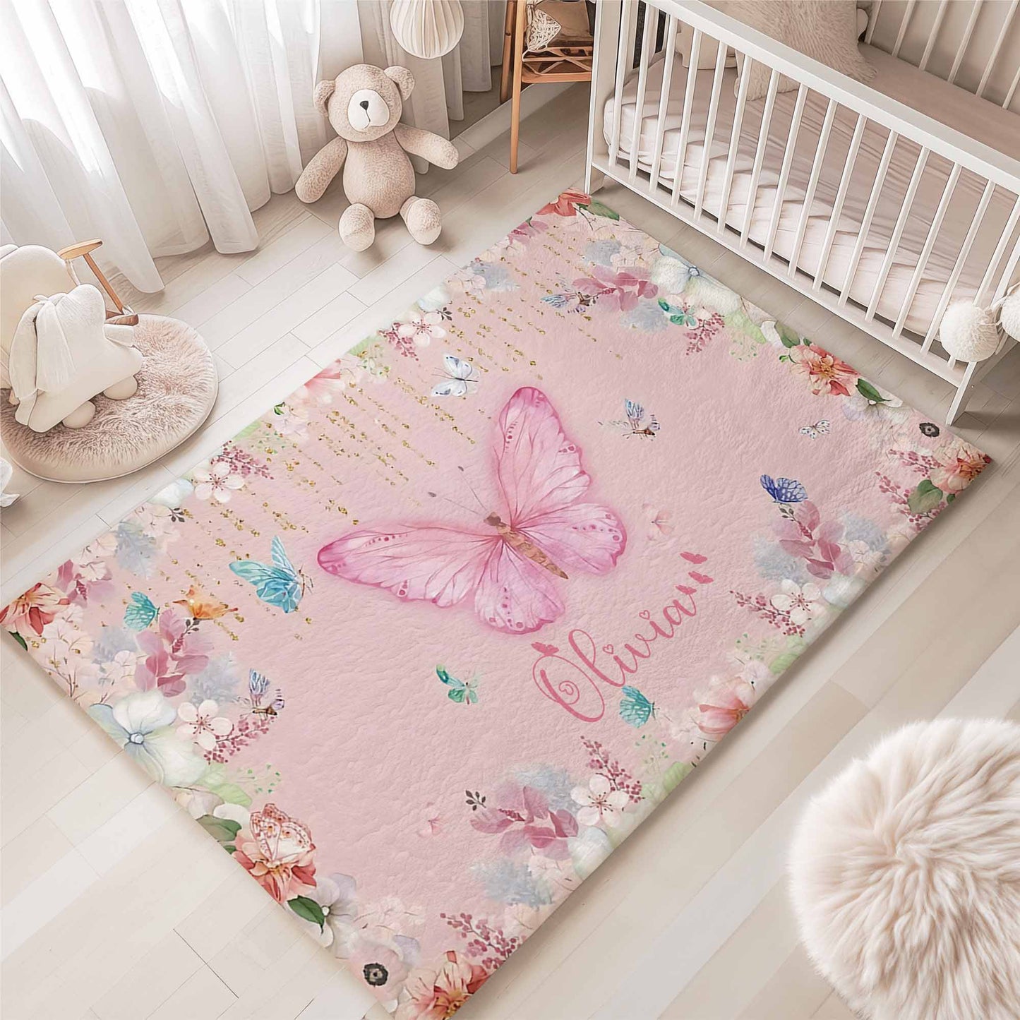 Floral Butterfly Nursery Rug