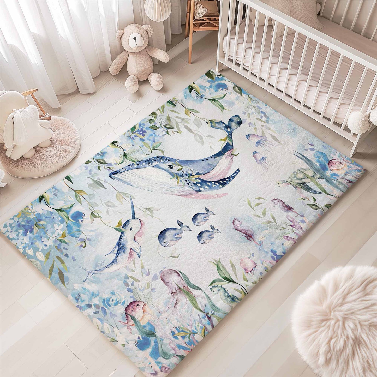 Ocean Whale Nursery Rug