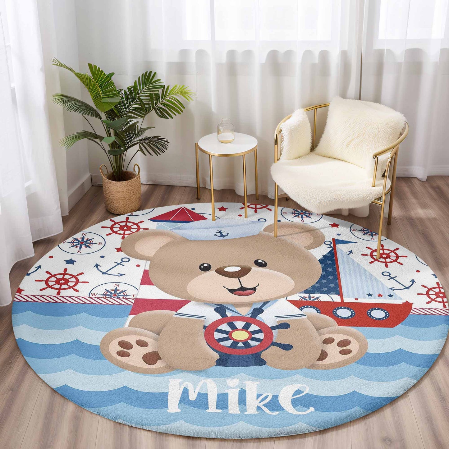 Nautical Bear Round Rug