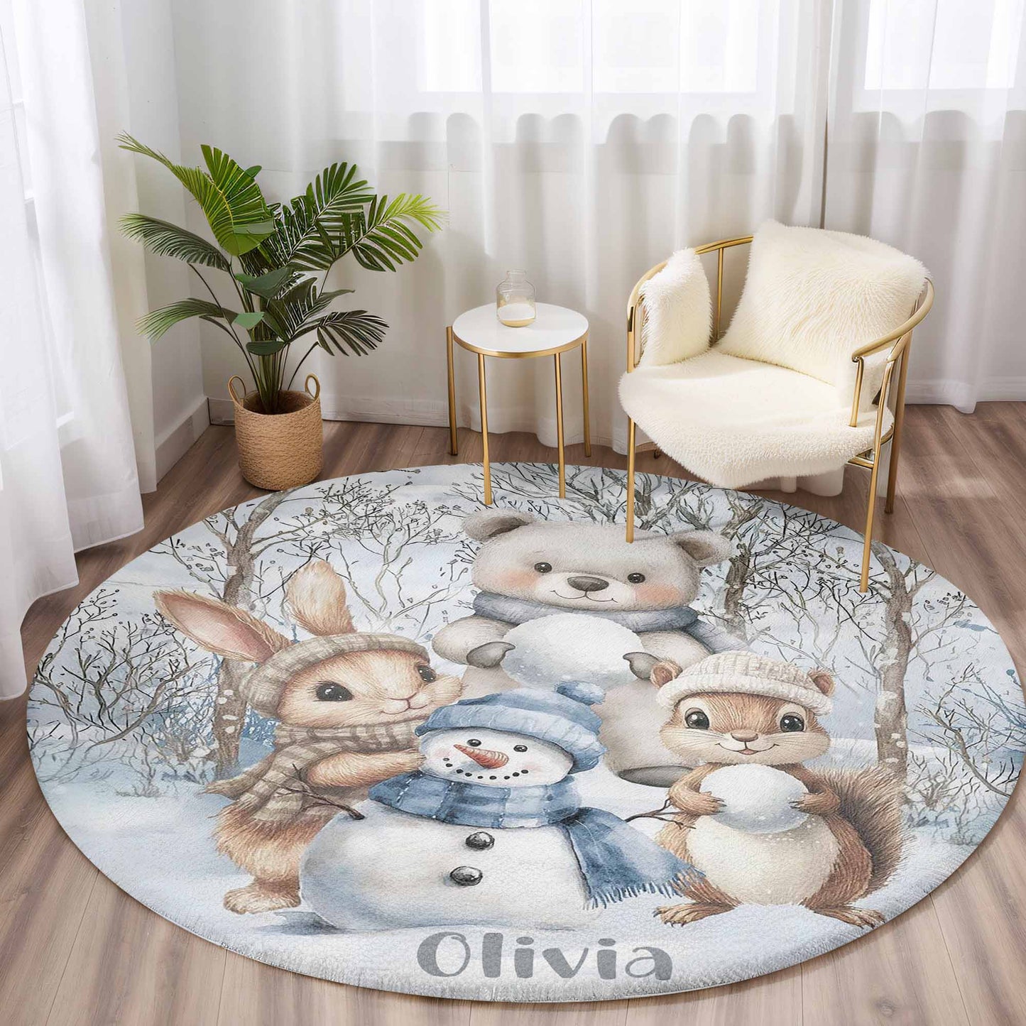 Winter Woodland Animals Round Rug