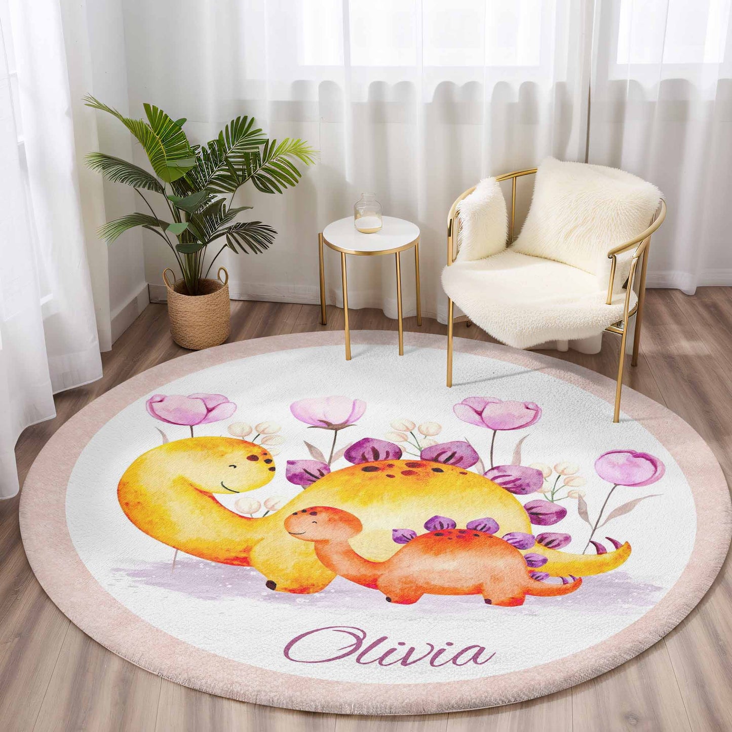 Mom And Baby Dinosaur Round Rug