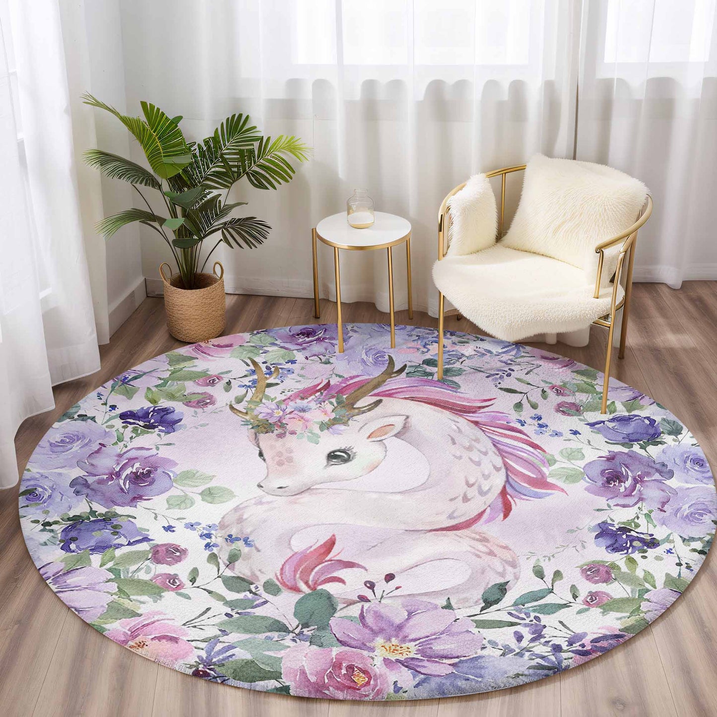 Baby Dragon Lavender Pink Floral Round Rug