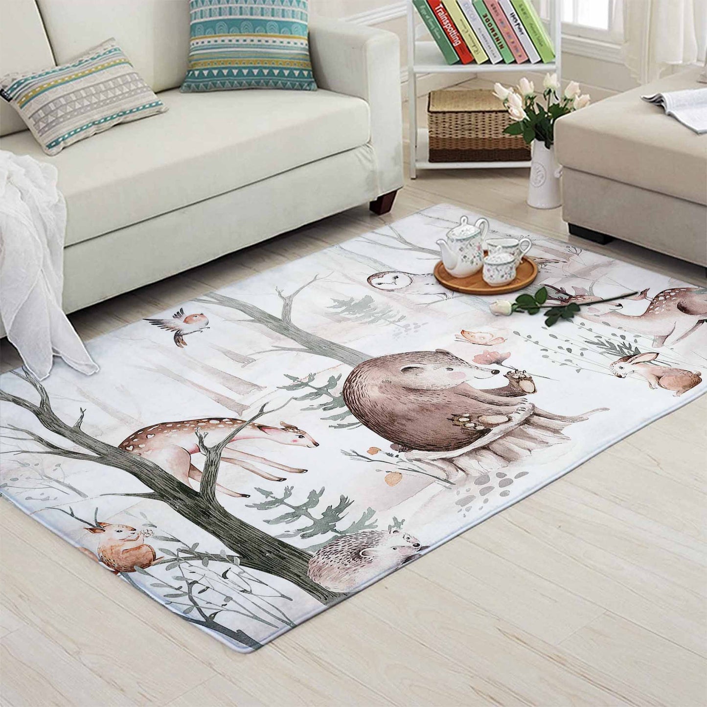 Winter Woodland Animals Playroom Rug