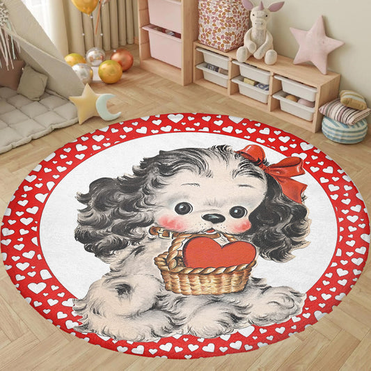 Vintage Puppy Love Round Rug