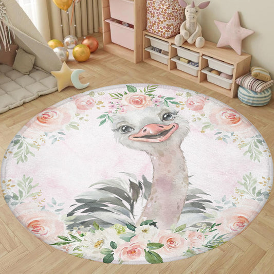 Baby Ostrich Rose Floral Round Rug