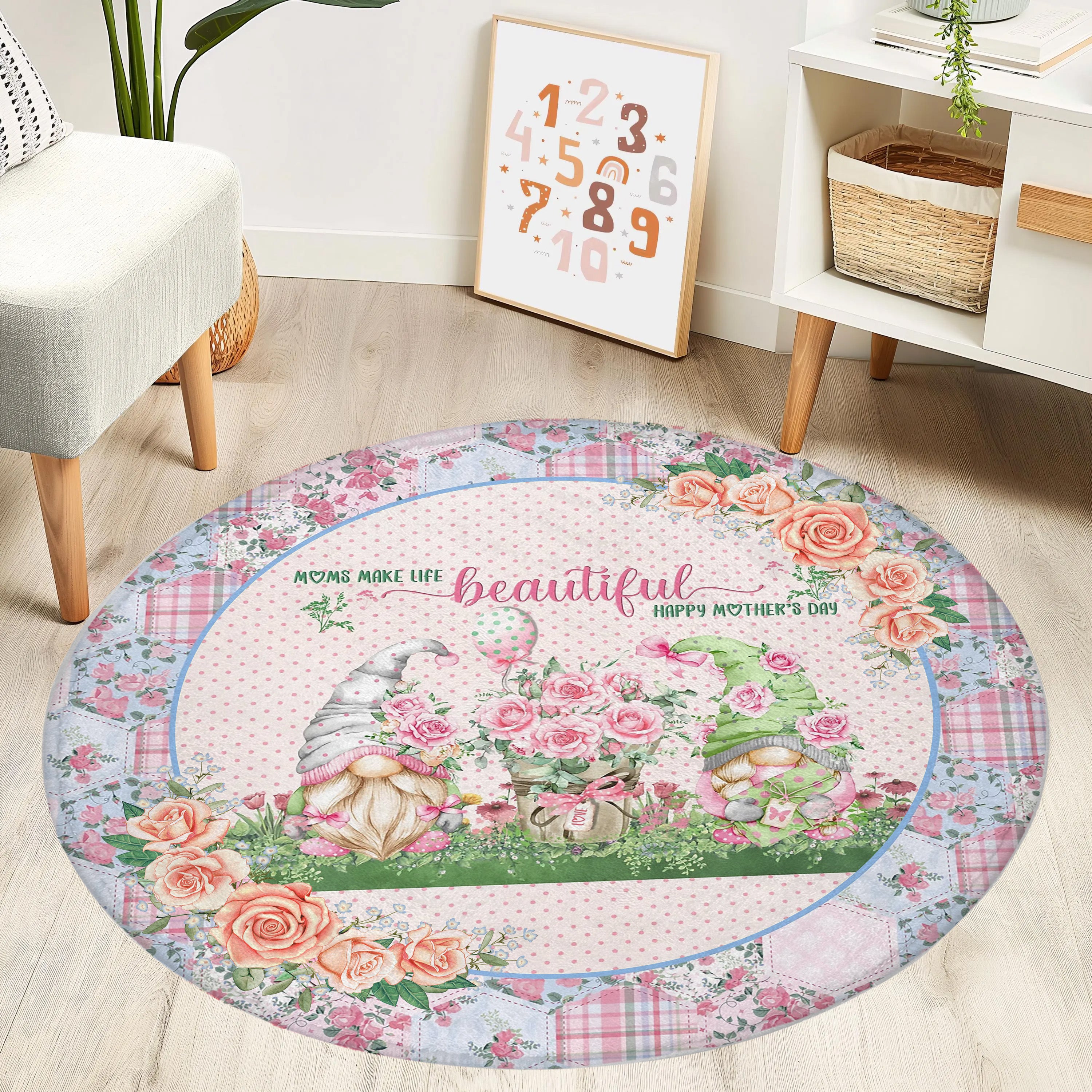 Mother's Day Gnome Round Rug – hugtorugs