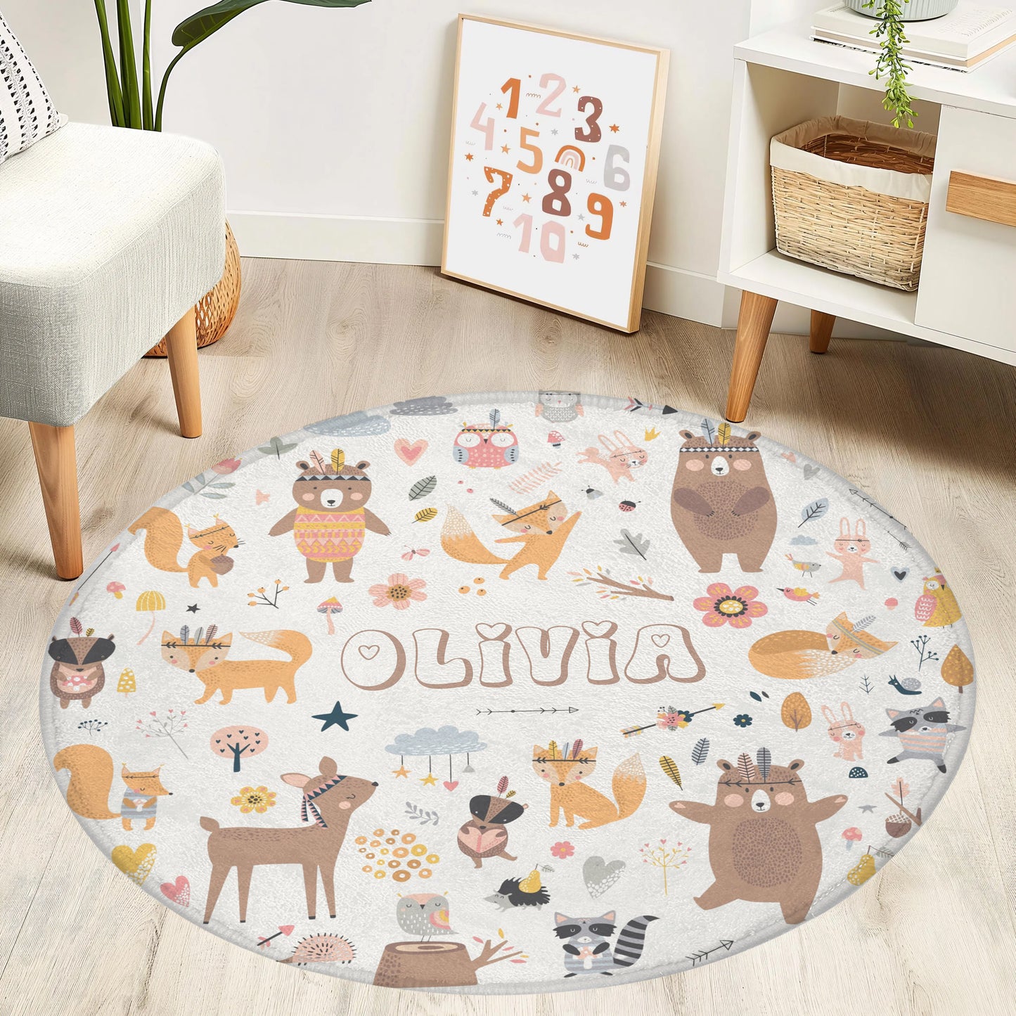 Boho Animals Round Rug