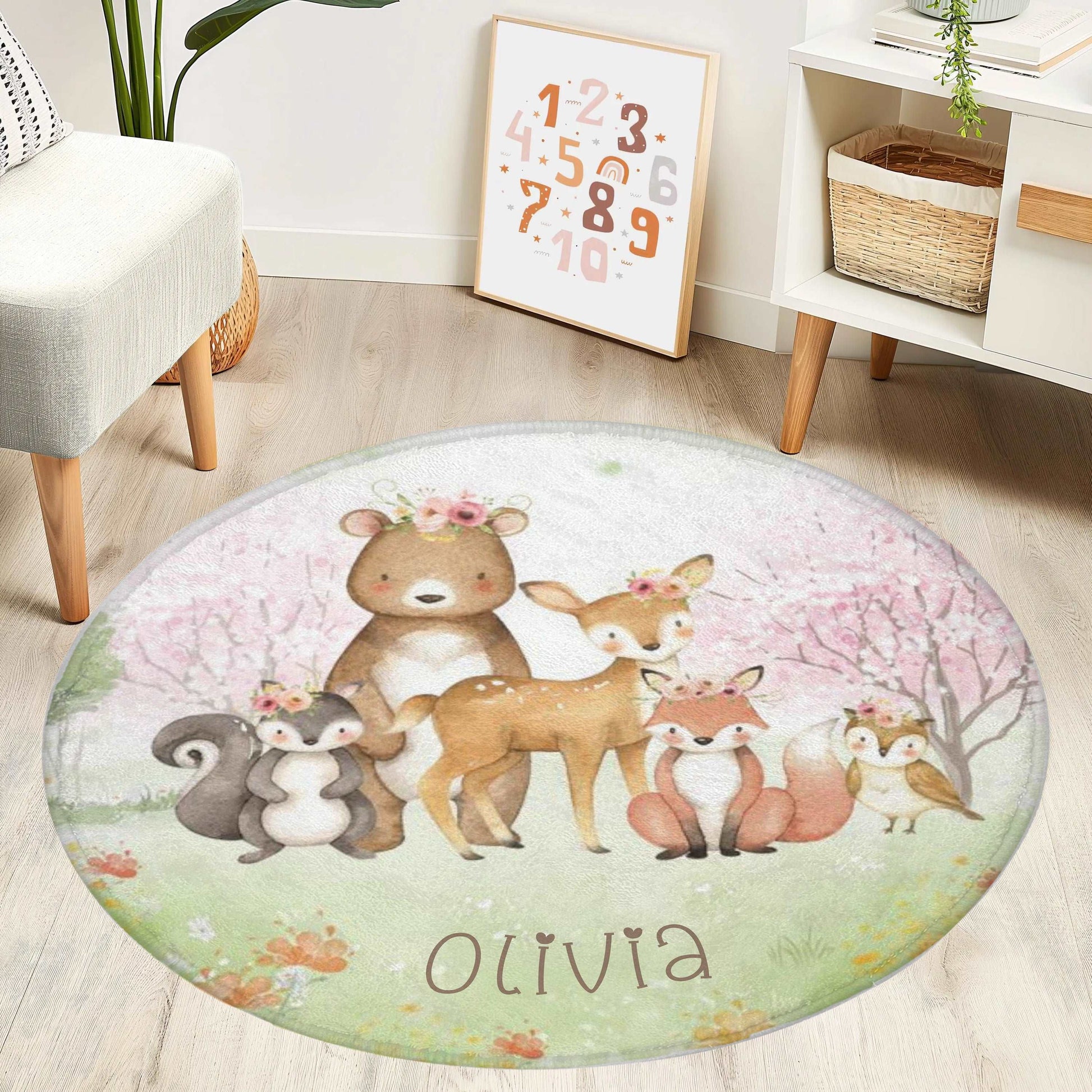 Woodland Animals Forest Round Rug