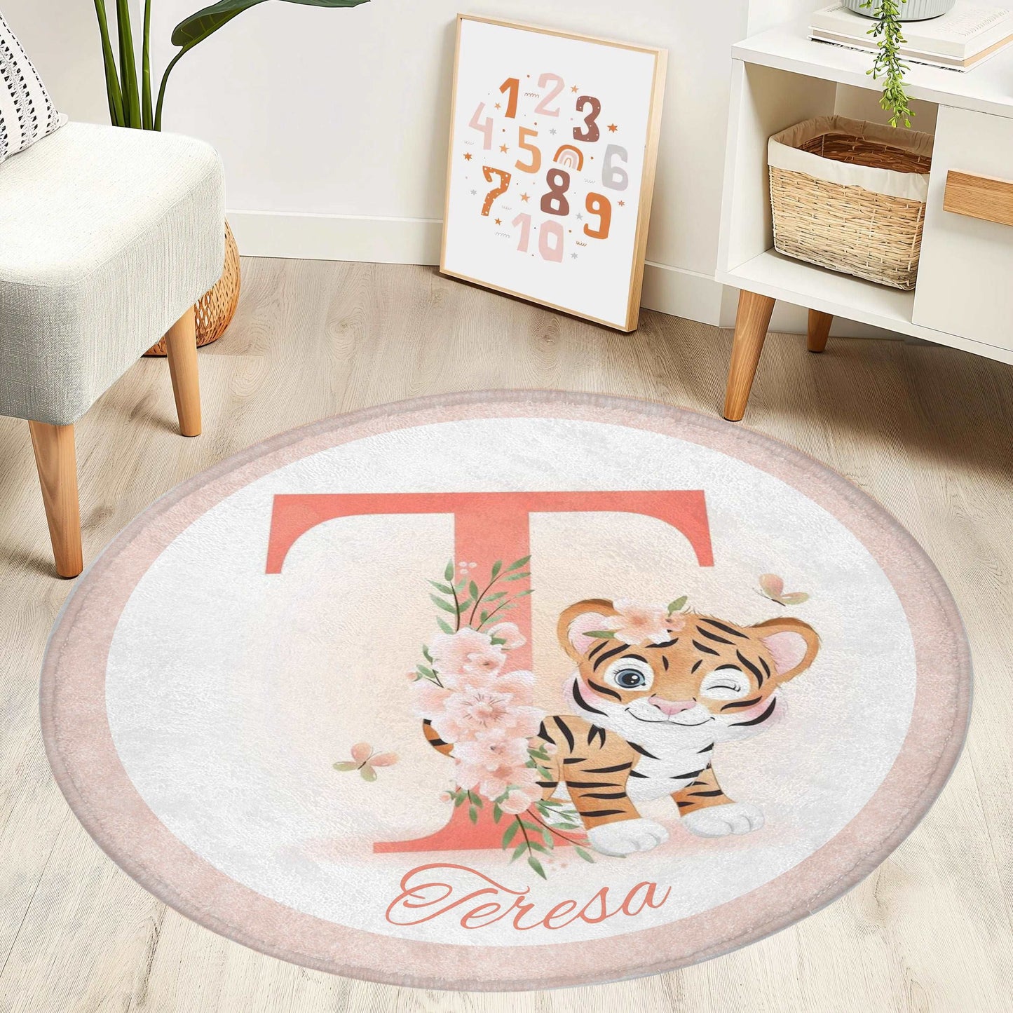Baby Tiger Alphabet Round Rug