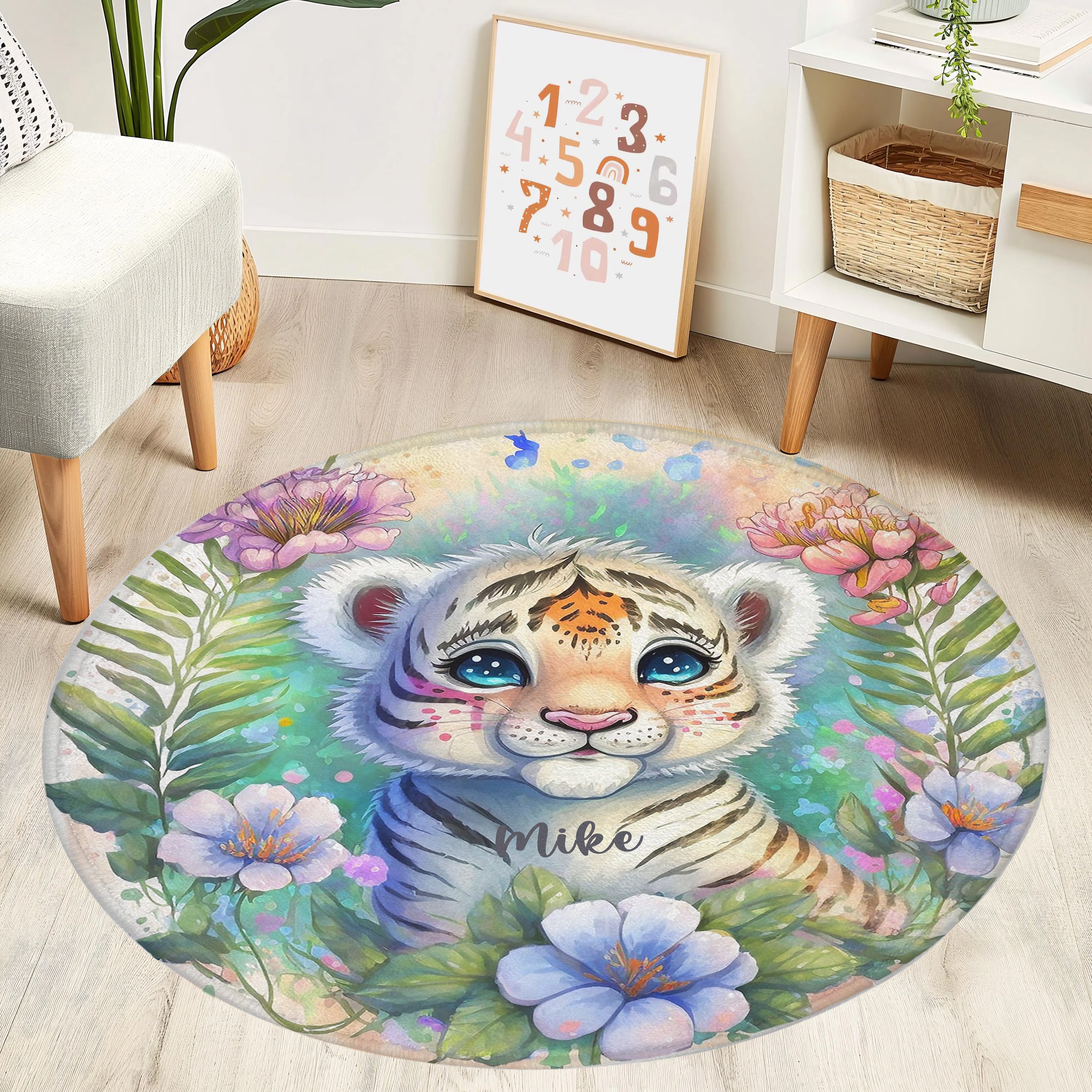 Baby Tiger Floral Round Rug – hugtorugs