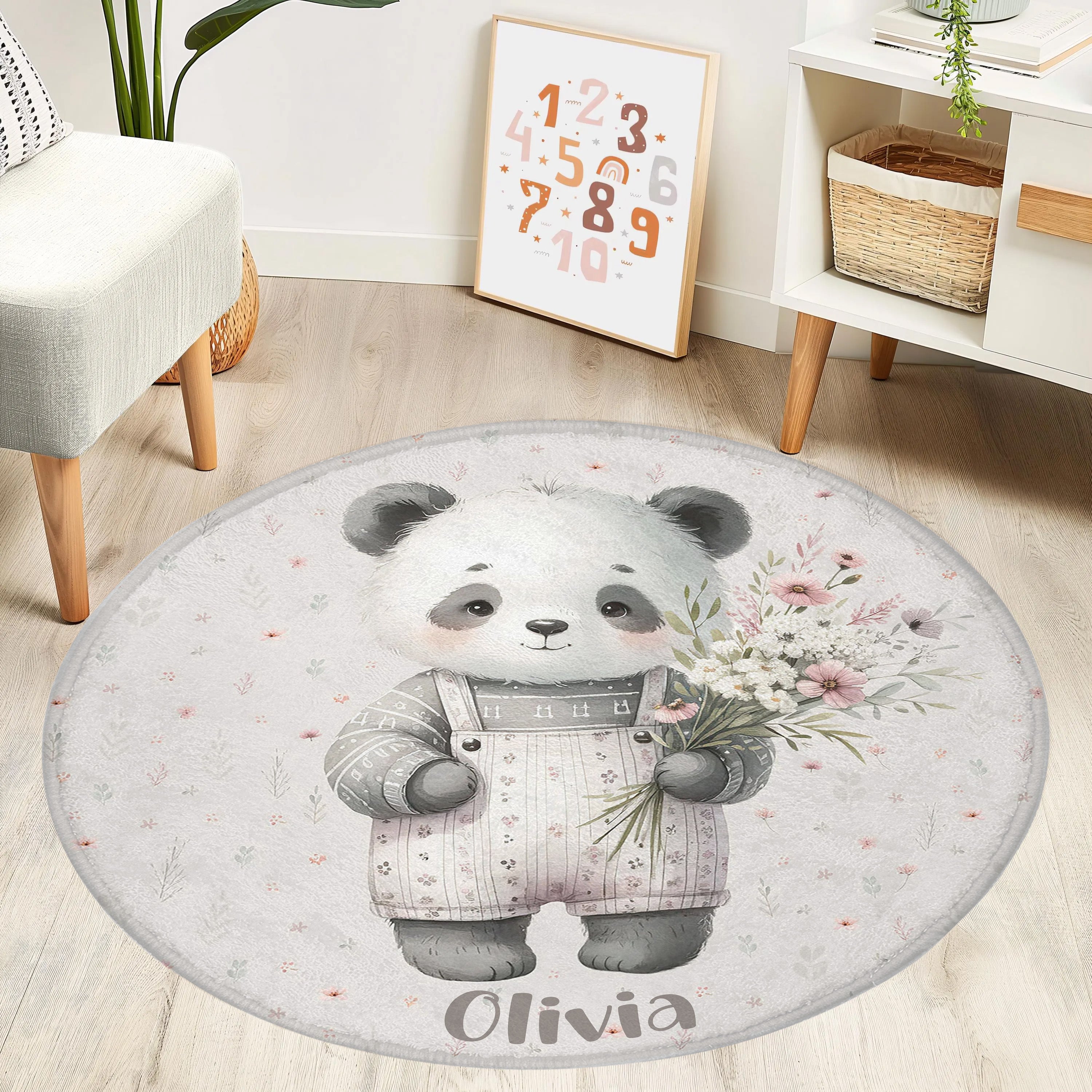 Blue Panda Rug Spring Floral Panda Round Rug – hugtorugs