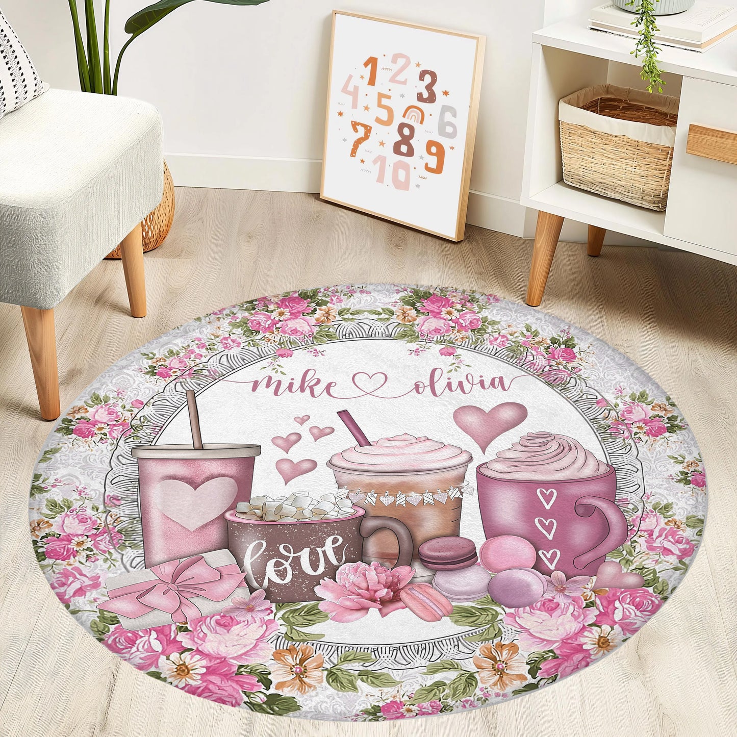 Valentines Coffee Round Rug