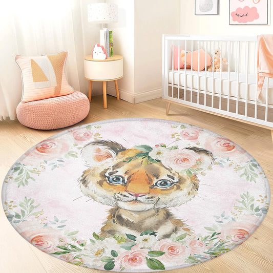 Baby Tiger Rose Floral Round Rug