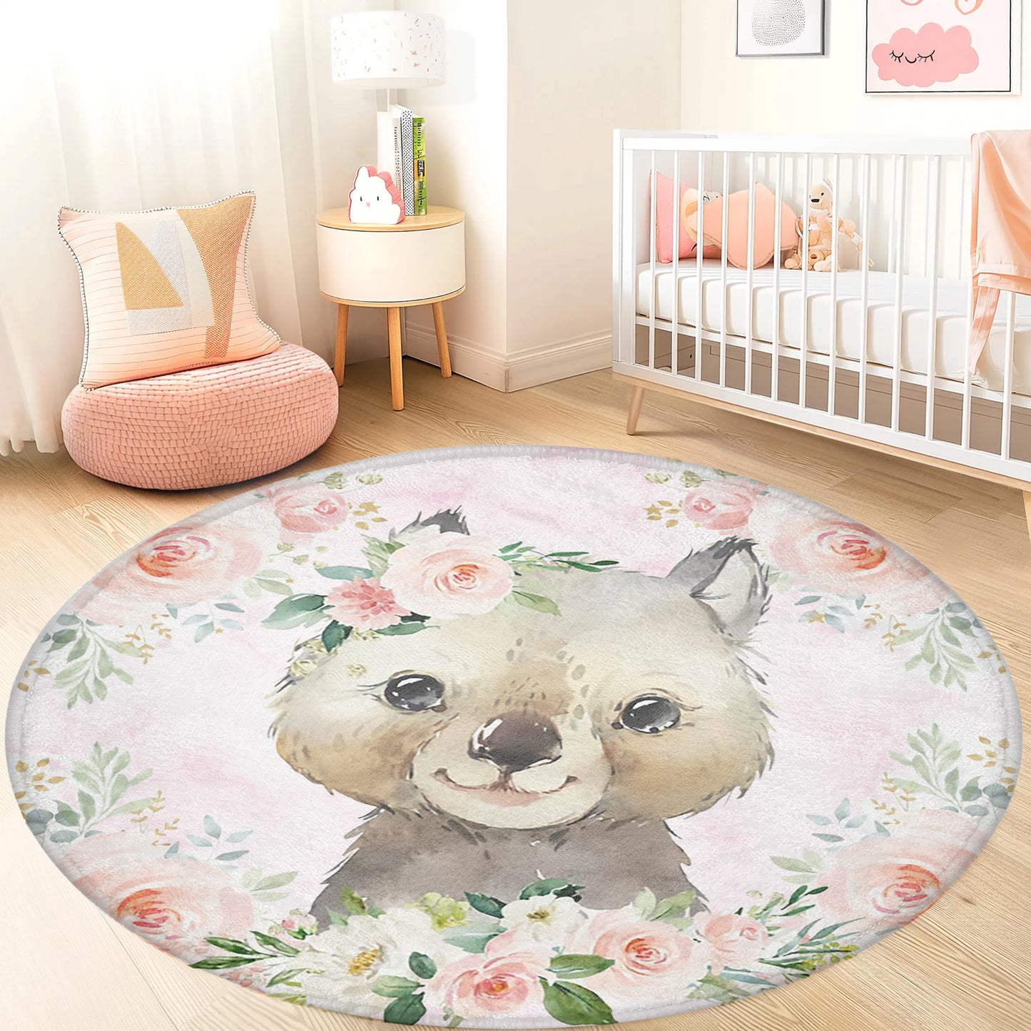Baby Wombat Rose Floral Round Rug