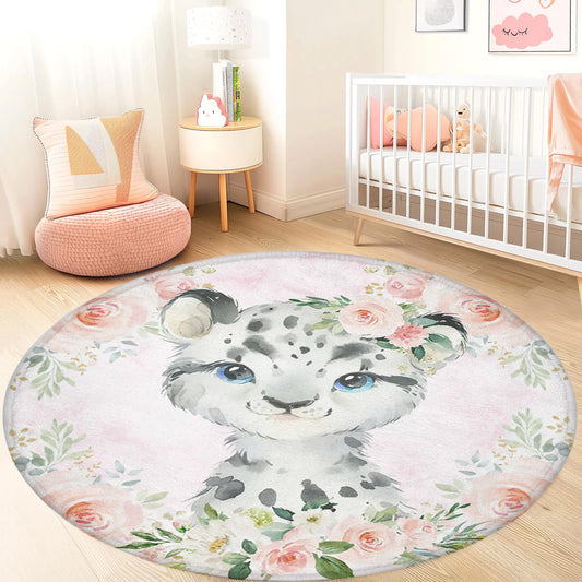 Baby Leopard Rose Floral Round Rug