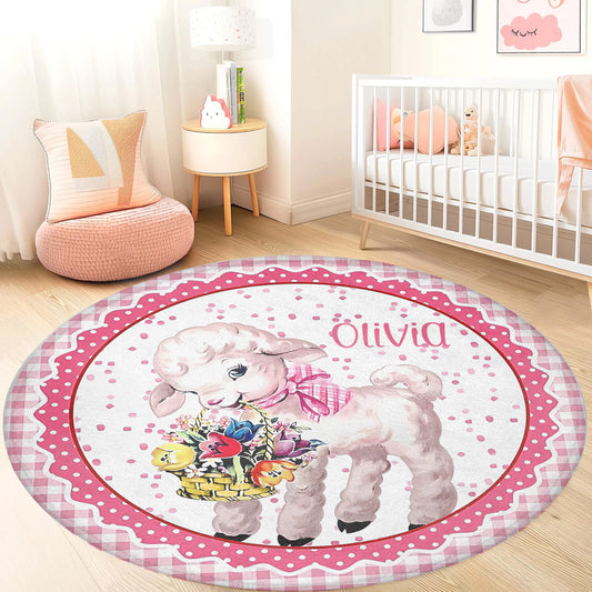 Vintage Sheep Flowers Round Rug