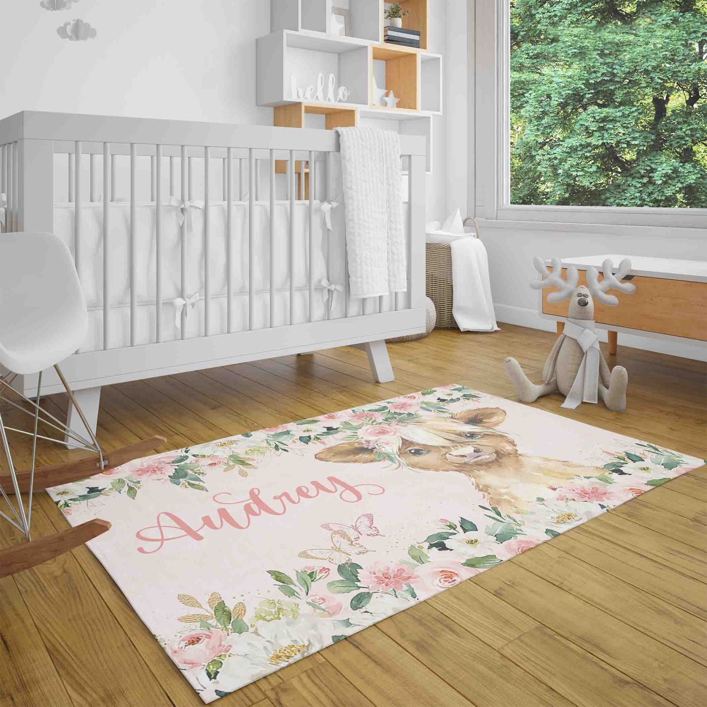 Highland Cow Rose Floral Rug