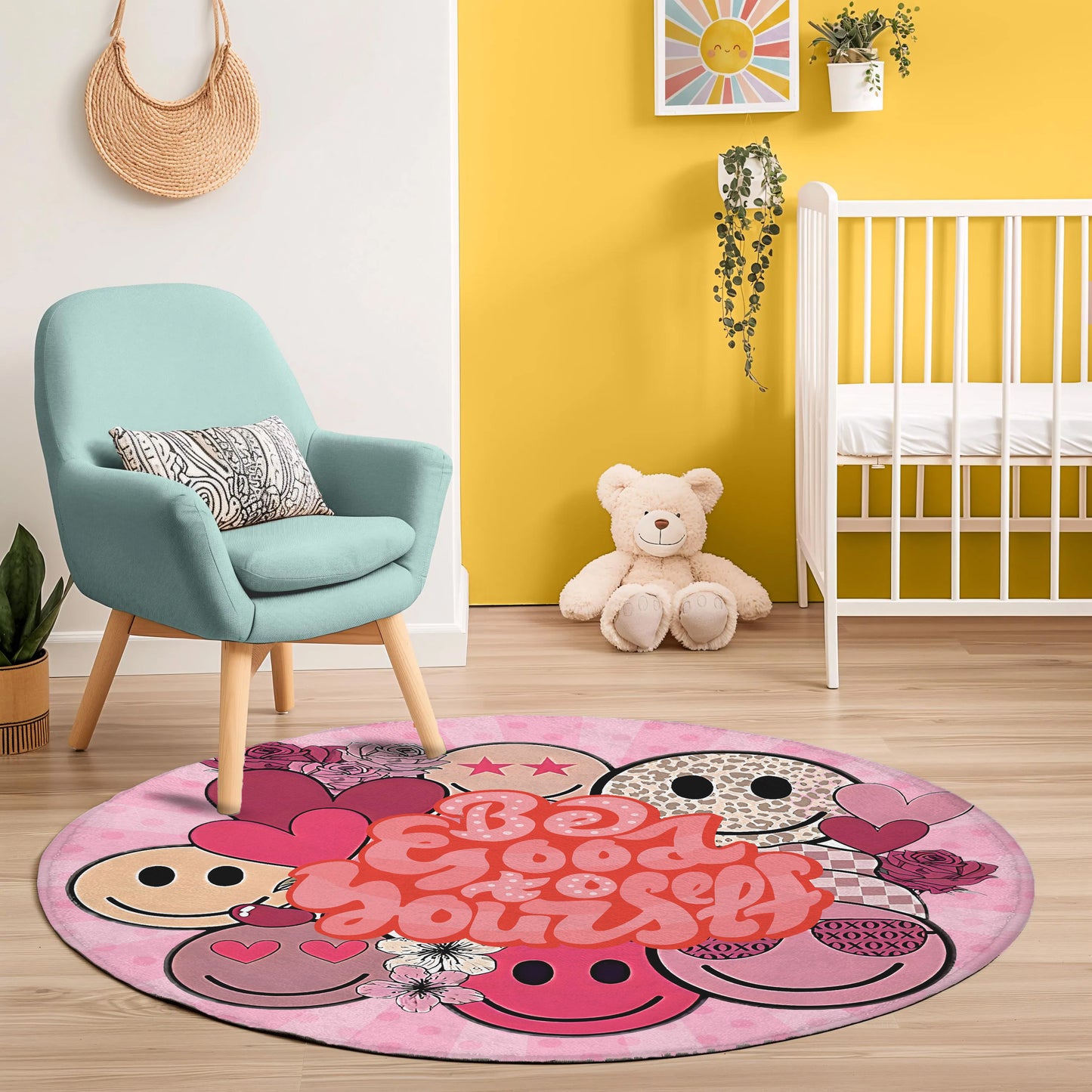 Self Love Smile Face Round Rug