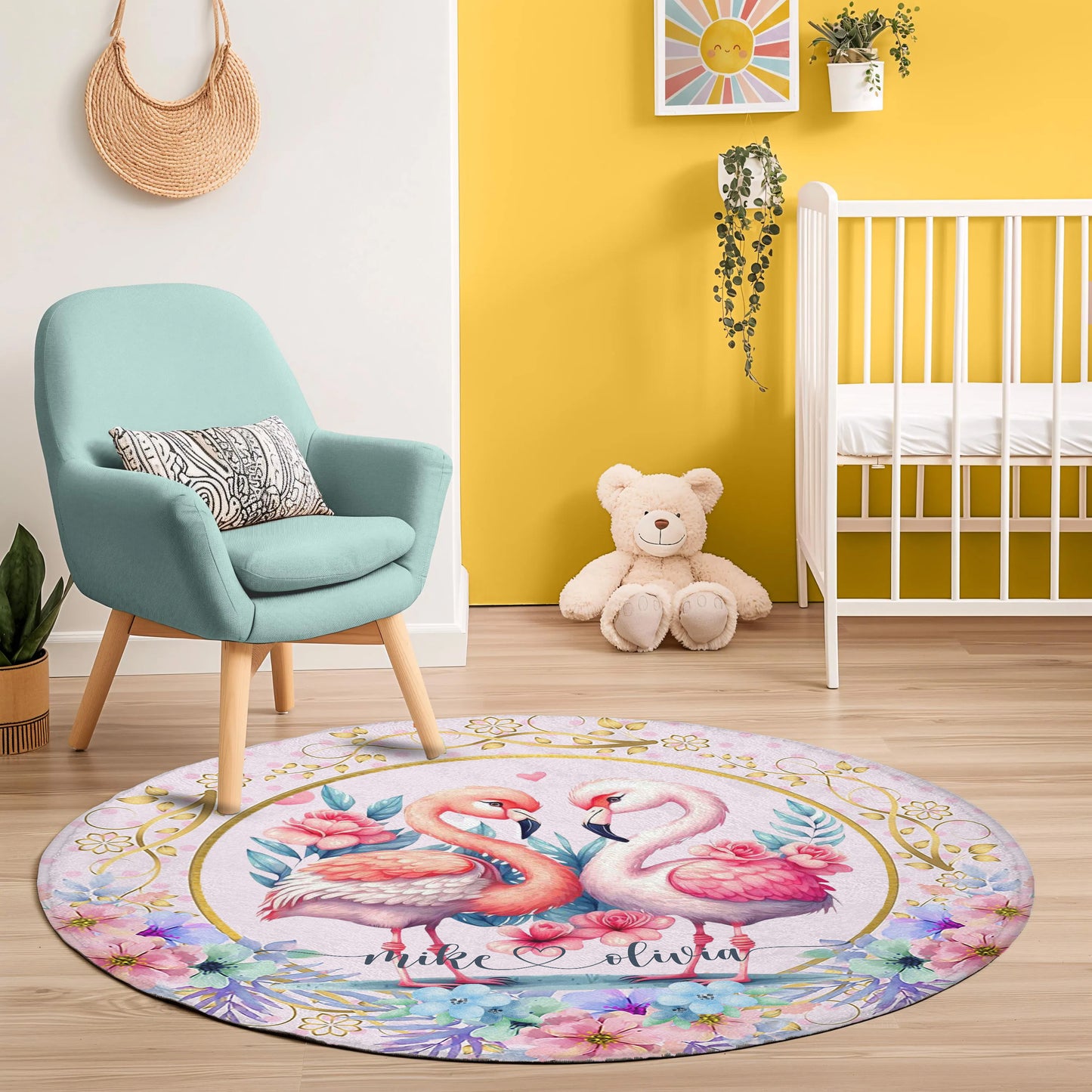 Flamingo Couple Love Round Rug