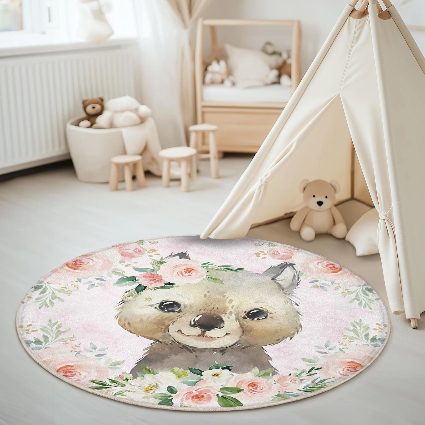 Baby Wombat Rose Floral Round Rug