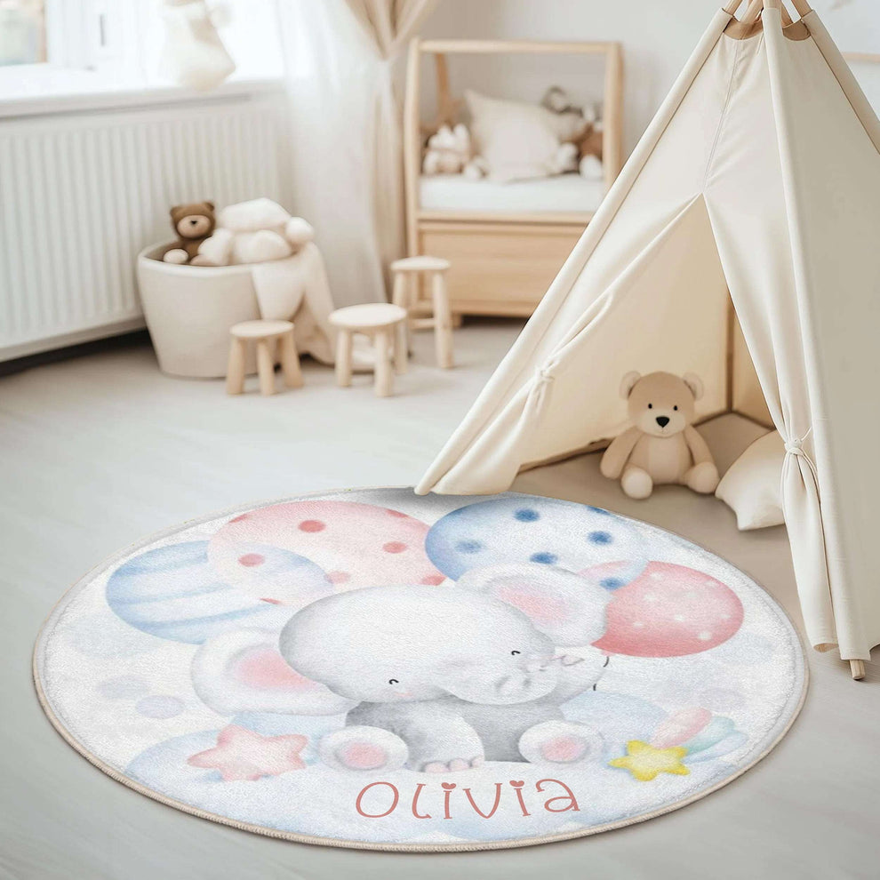 Baby Elephant Balloon Round Rug – hugtorugs