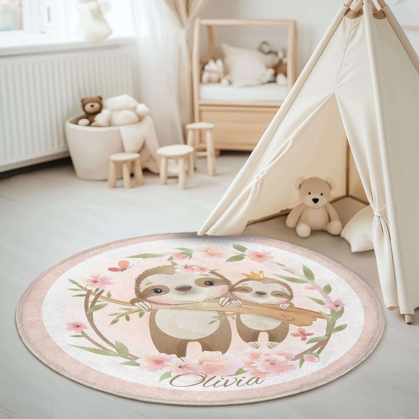 Mum And Baby Sloth Round Rug