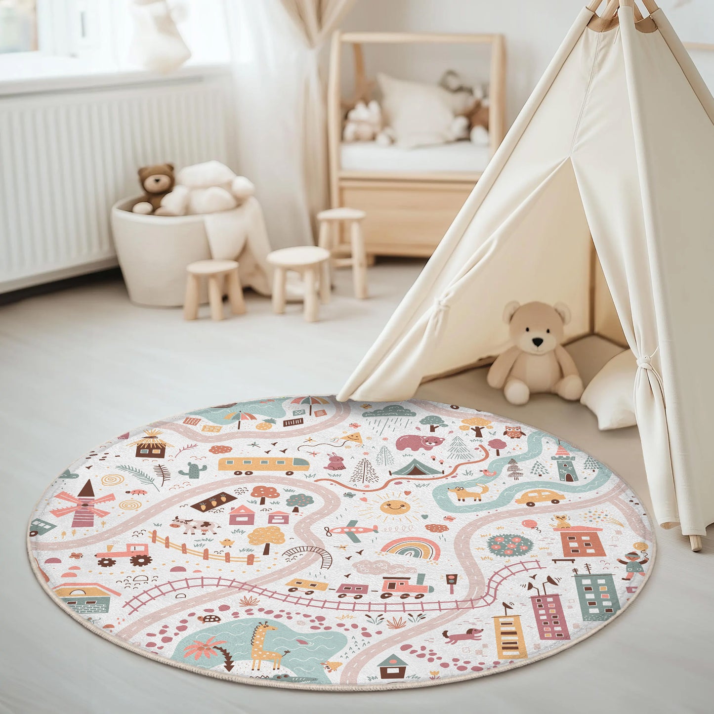 City Road Map Round Rug