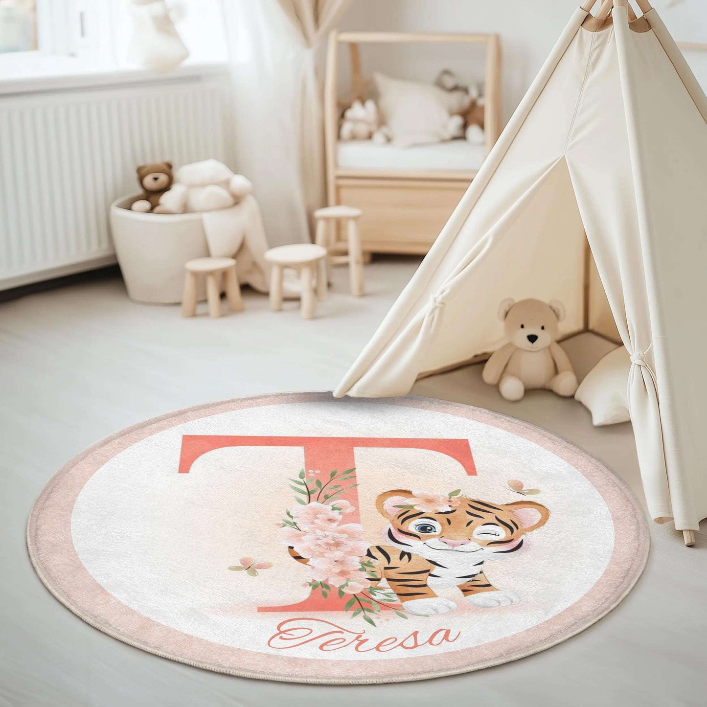 Baby Tiger Alphabet Round Rug