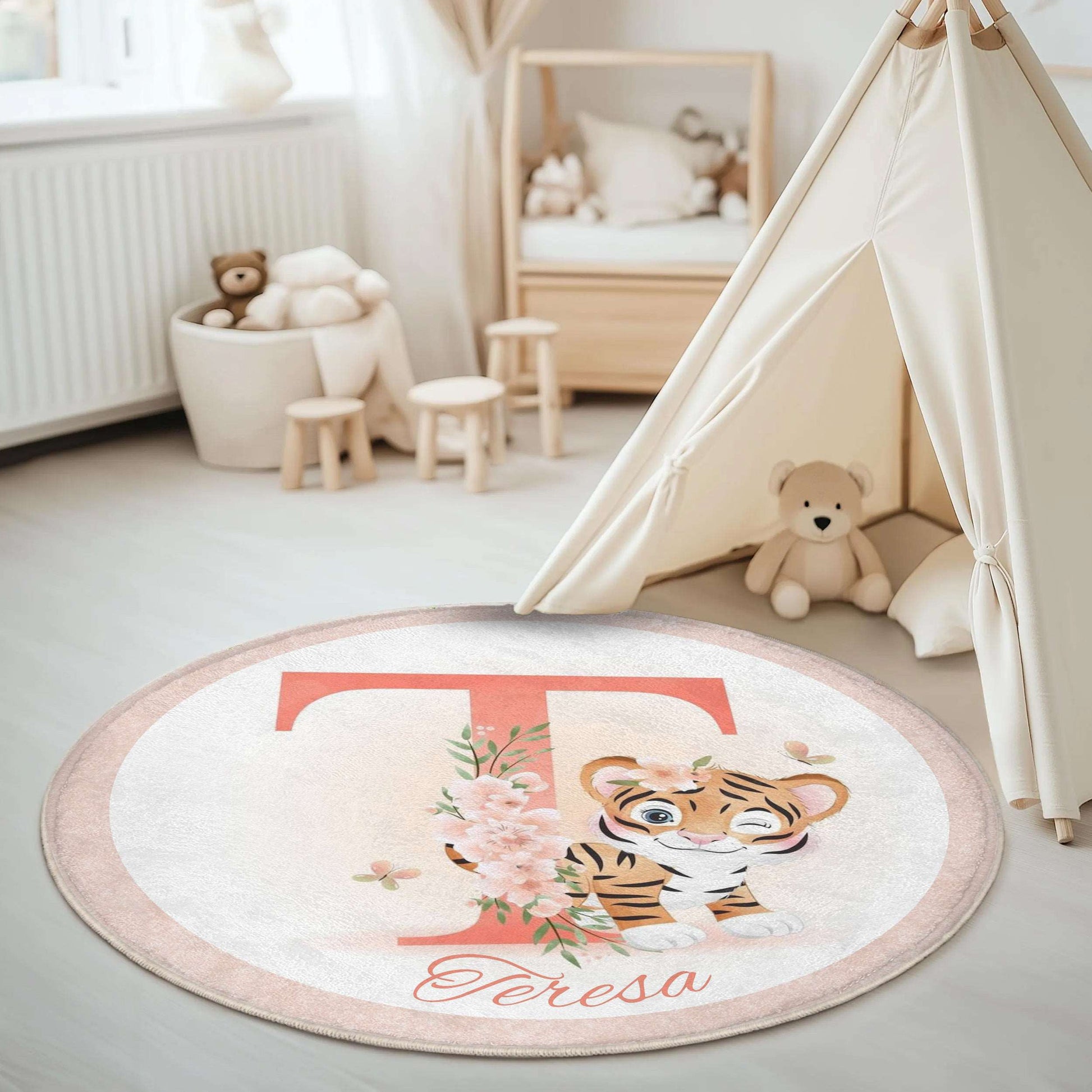 Baby Tiger Alphabet Round Rug