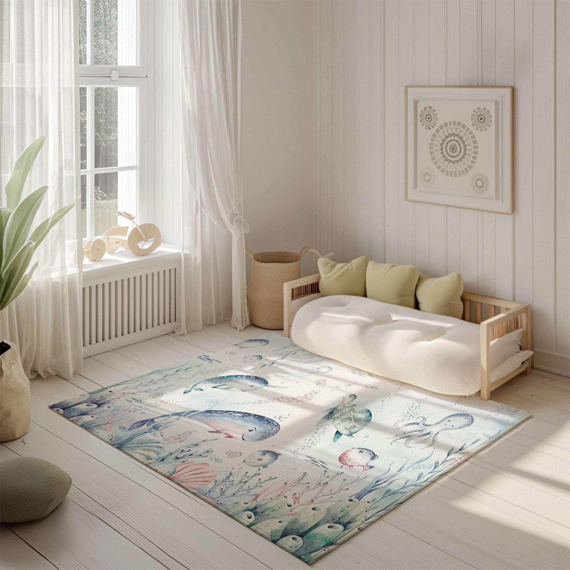 Ocean Whale Kids Playroom Rug