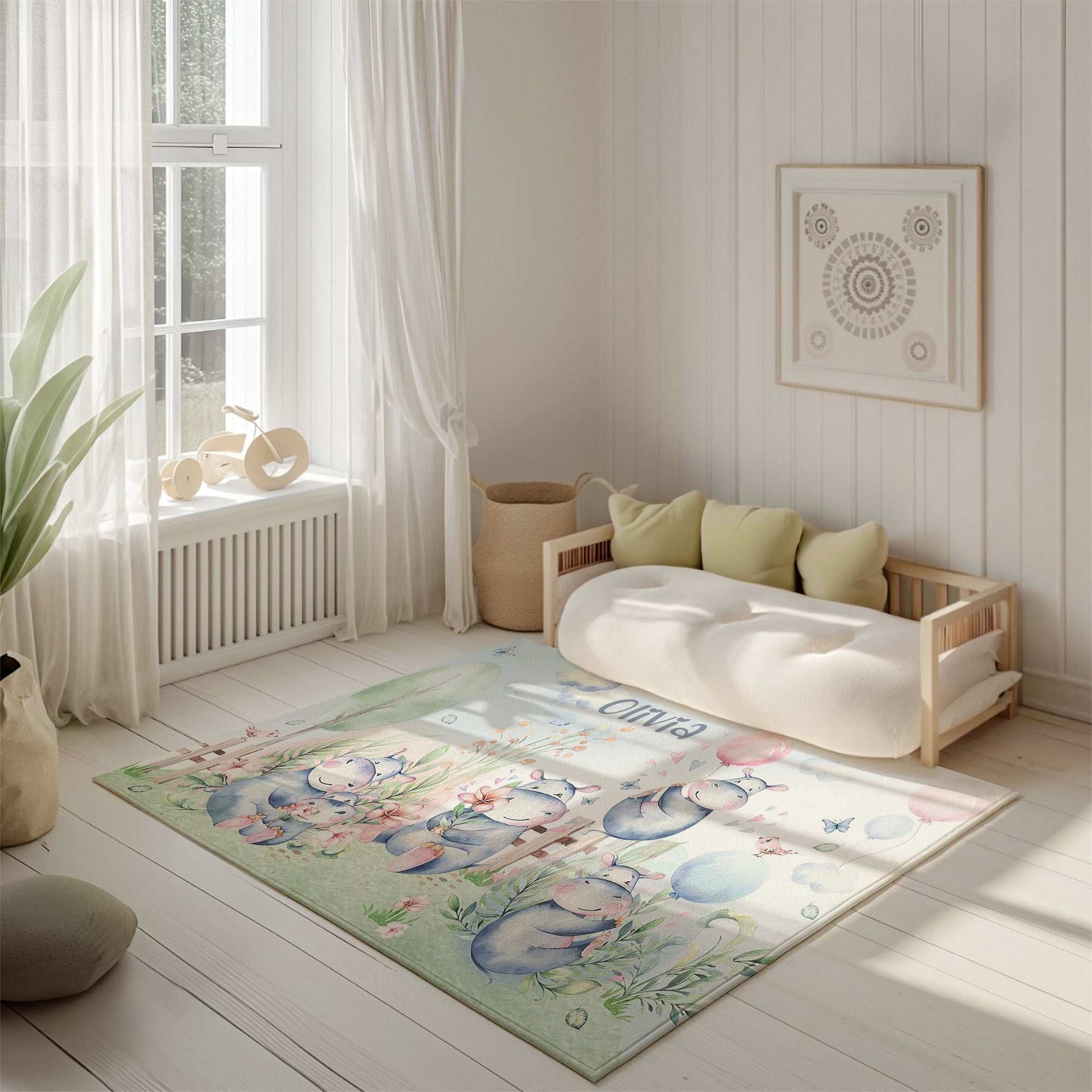Hippo Family Nursery Rug