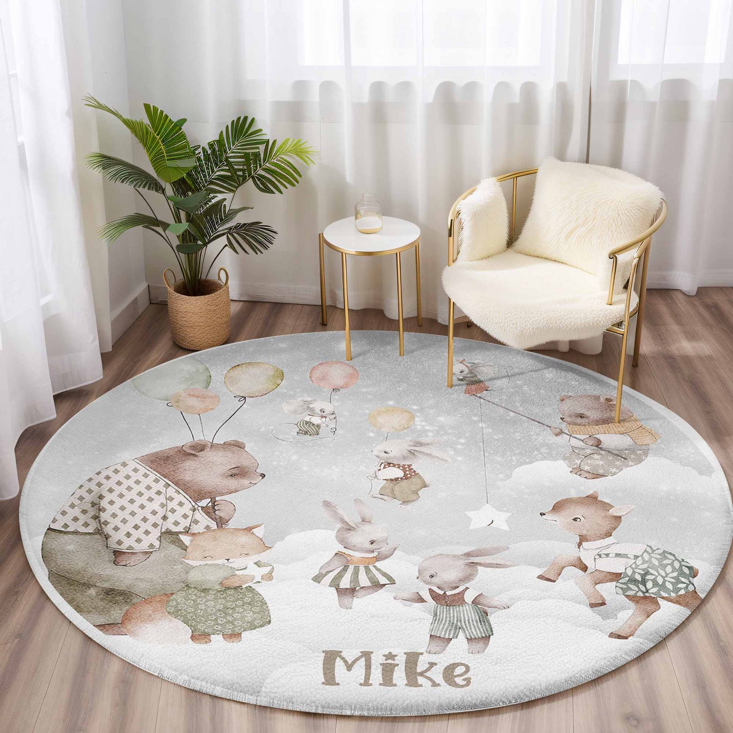 Woodland Animals Universe Round Rug