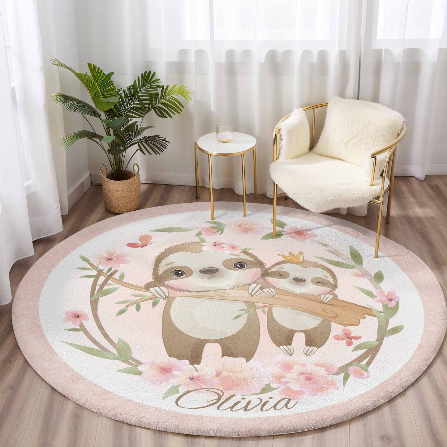 Mom And Baby Sloth Round Rug