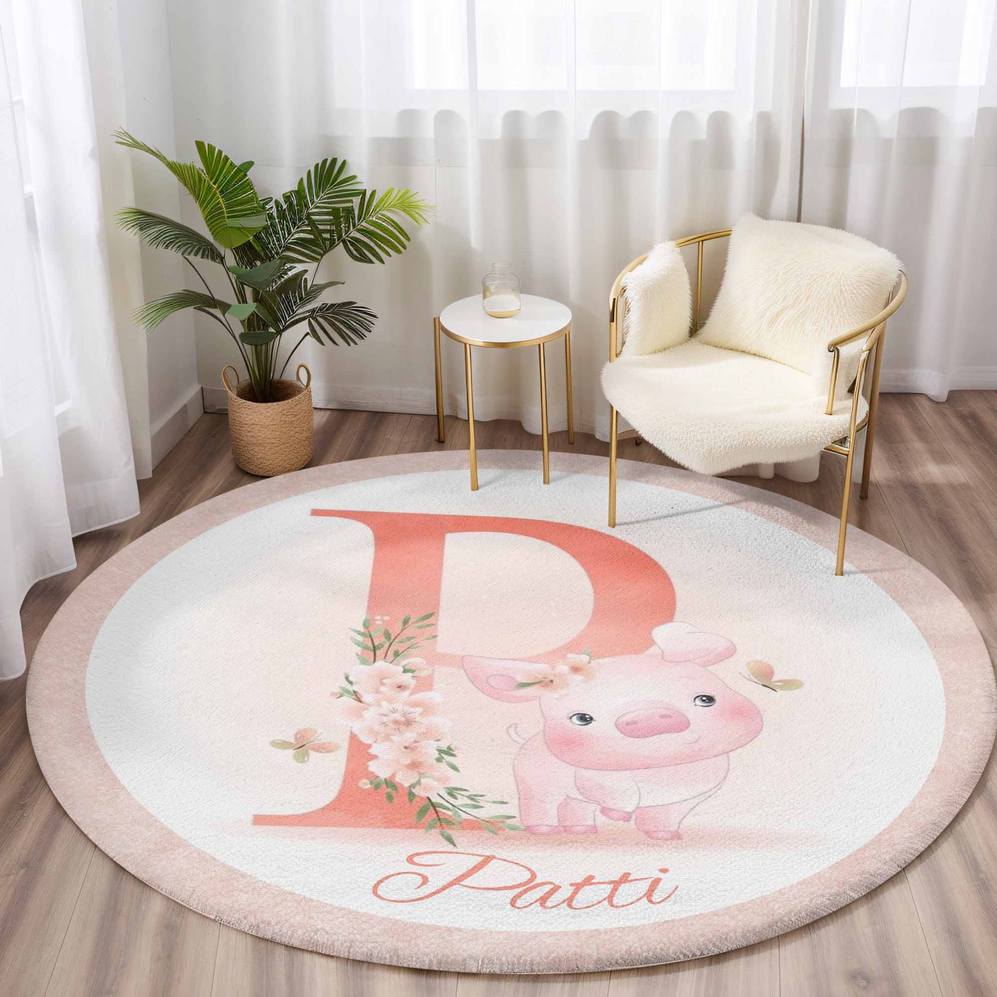 Baby Pig Alphabet Round Rug