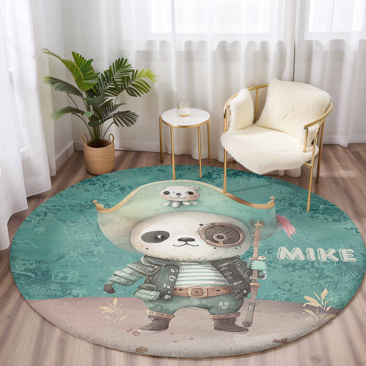 Pirate Panda Round Rug