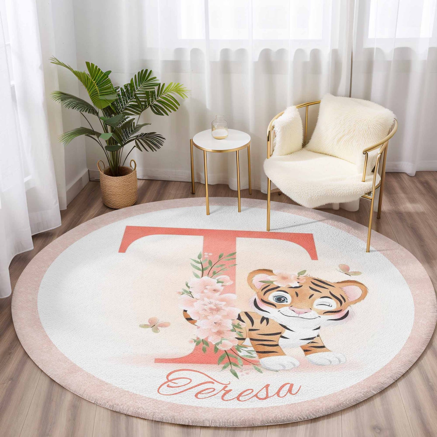 Baby Tiger Alphabet Round Rug