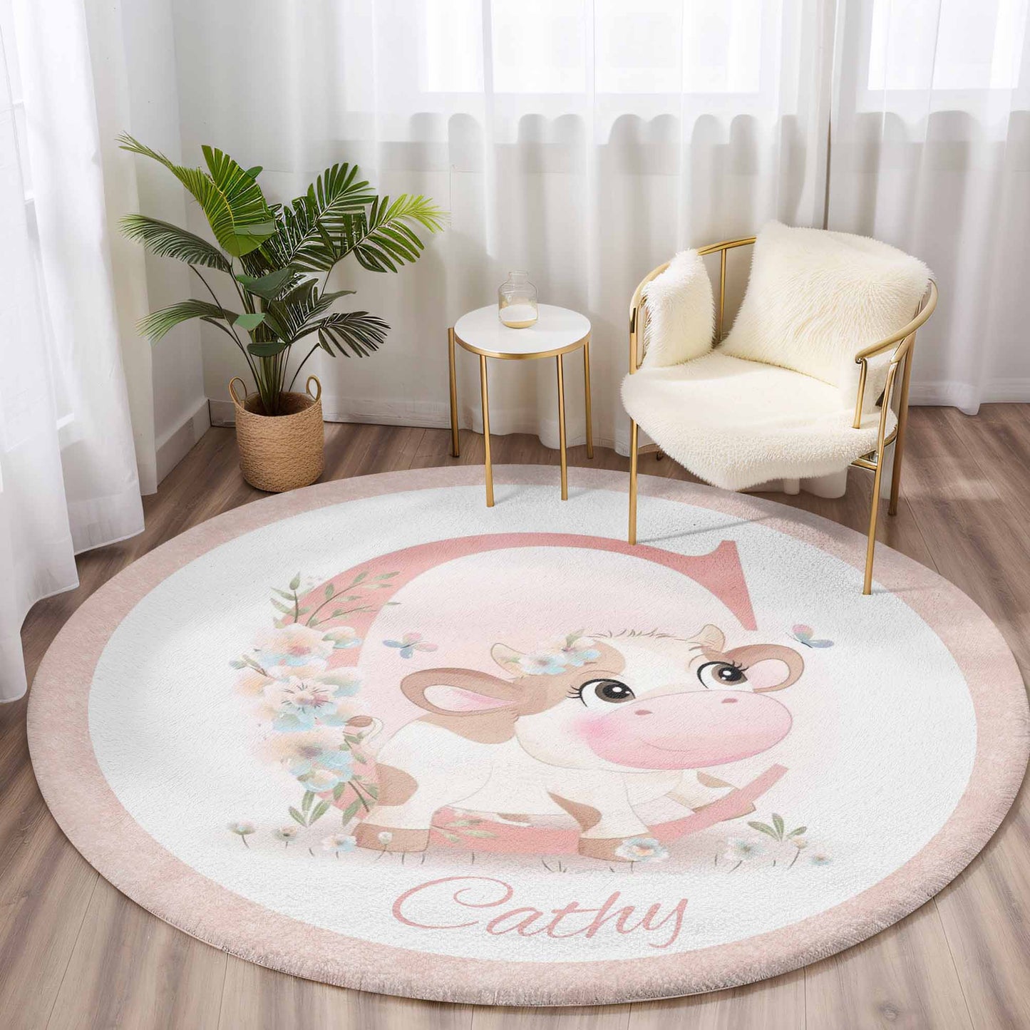 Baby Cow Alphabet Round Rug